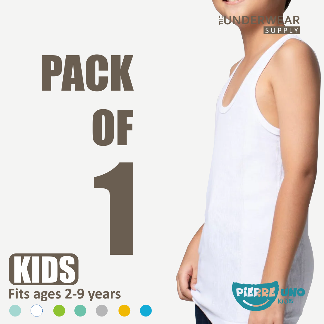 [Pierre Uno Kids] Singlet Sekolah Anak 2-9 Tahun | 100% Premium Cotton |Baju Dalam Anak SD Laki-Laki
