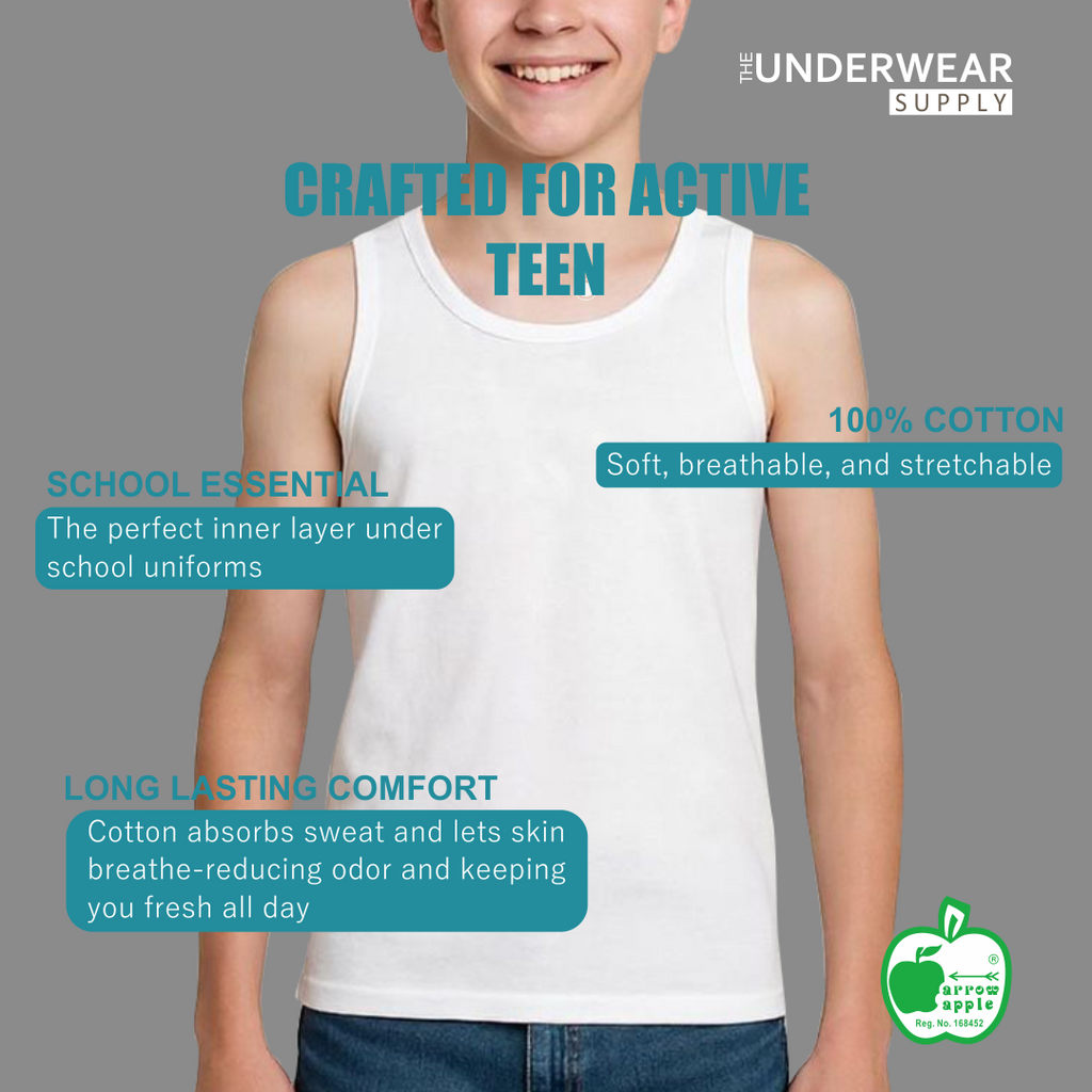 [Arrow Apple] Singlet Sekolah Remaja 10-17 Tahun | Cotton | Baju Dalam Teen Boy
