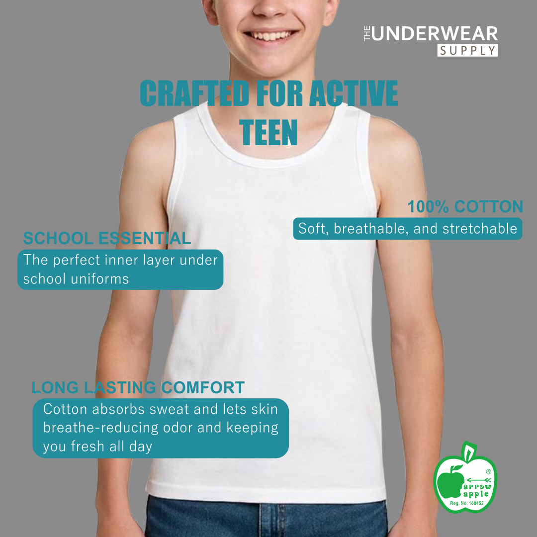 [Arrow Apple] Singlet Sekolah Remaja 10-17 Tahun | Cotton | Baju Dalam Teen Boy
