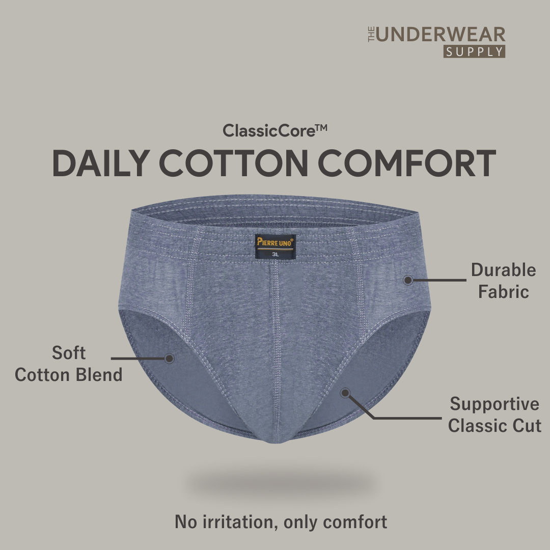 [Pierre Uno] Celana Dalam Pria Jumbo Misty Mixed Cotton Model Classic | Big Size Briefs Underwear