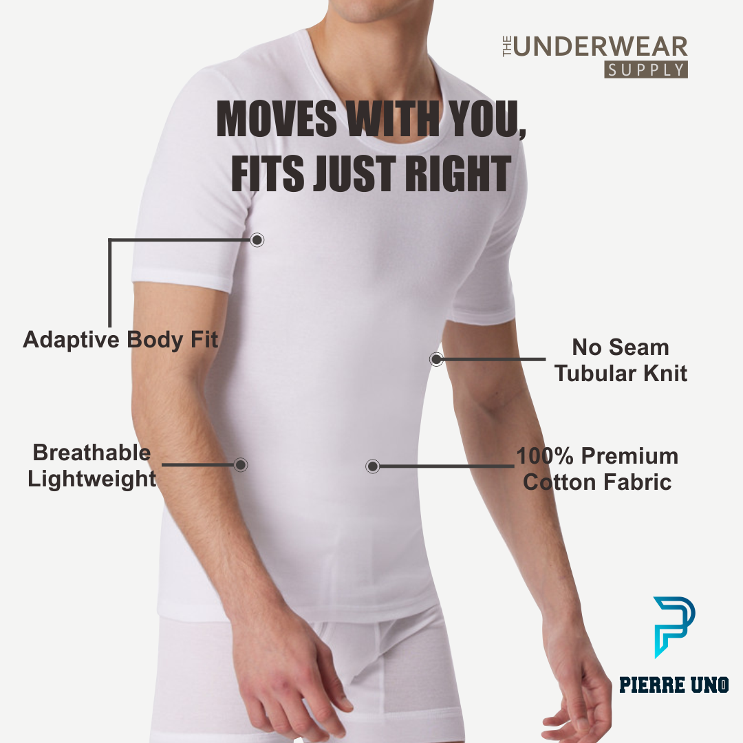 [Pierre Uno] Kaos Dalam Pria Round Neck 100% Premium Cotton | Crew Neck Undershirt