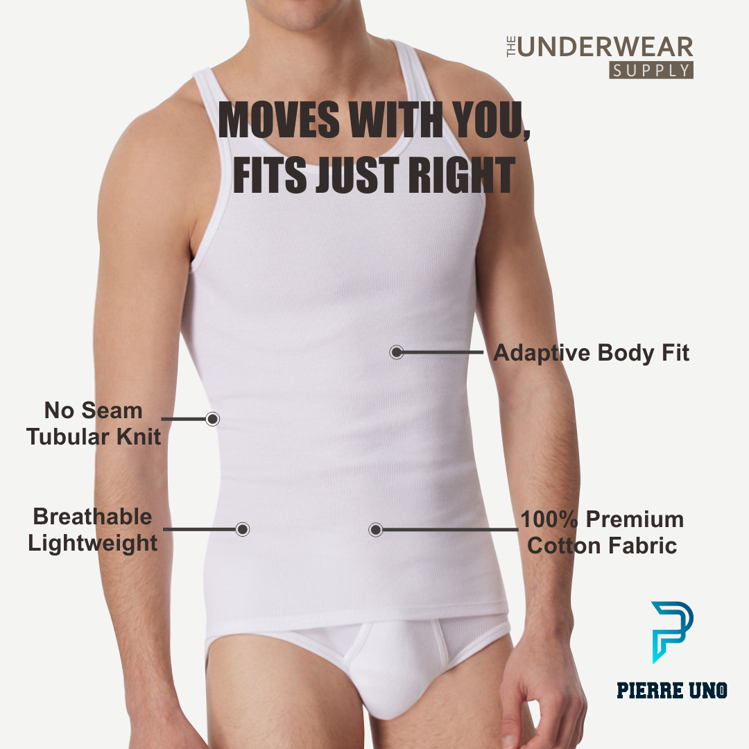 [Pierre Uno] Kaos Dalam Pria Singlet 100% Premium Cotton | Tanktop Undershirt