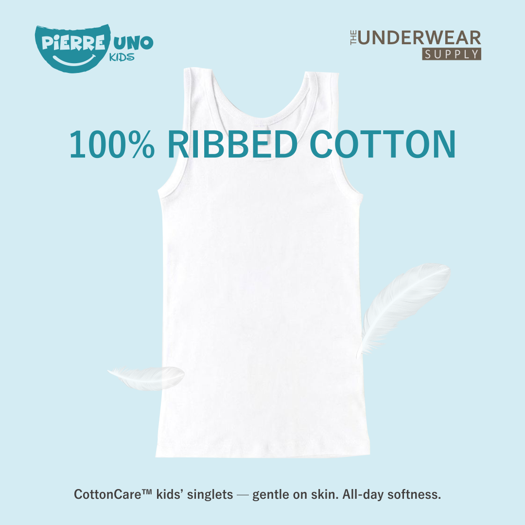 [Pierre Uno Kids] Singlet Sekolah Anak 2-9 Tahun | 100% Premium Cotton |Baju Dalam Anak SD Laki-Laki