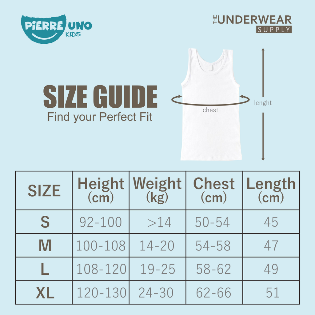 [Pierre Uno Kids] Singlet Sekolah Anak 2-9 Tahun | 100% Premium Cotton |Baju Dalam Anak SD Laki-Laki