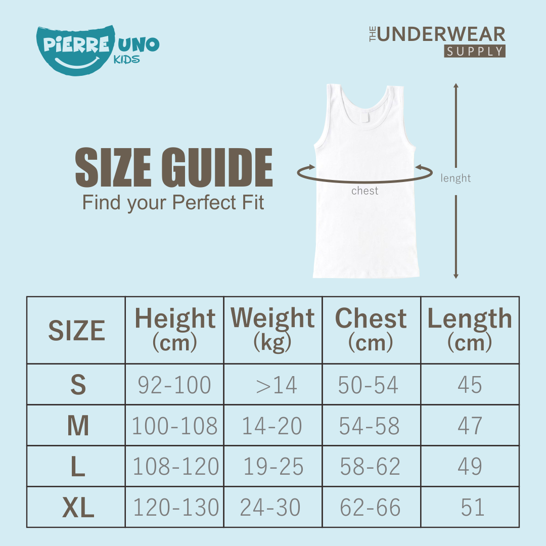 [Pierre Uno Kids] Singlet Sekolah Anak 2-9 Tahun | 100% Premium Cotton |Baju Dalam Anak SD Laki-Laki