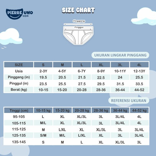 Pierre Uno Kids [1 Box = 3 Pcs] - Celana Dalam Anak Laki-laki [2- 13 tahun]  / Whale